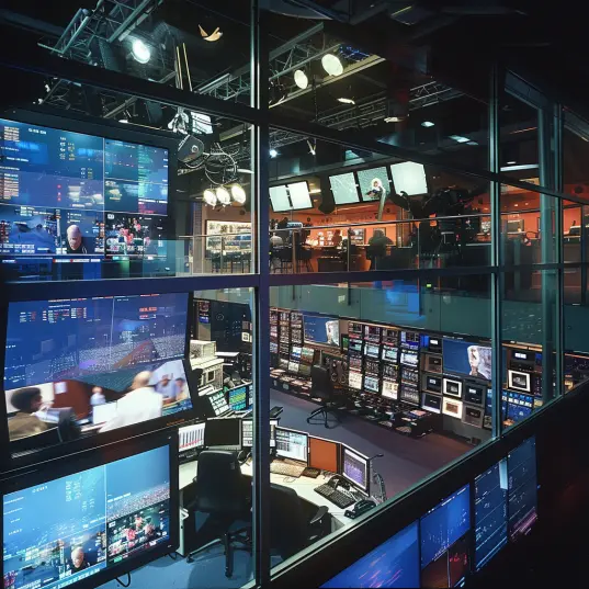 TV studio gallery overlooking a studio