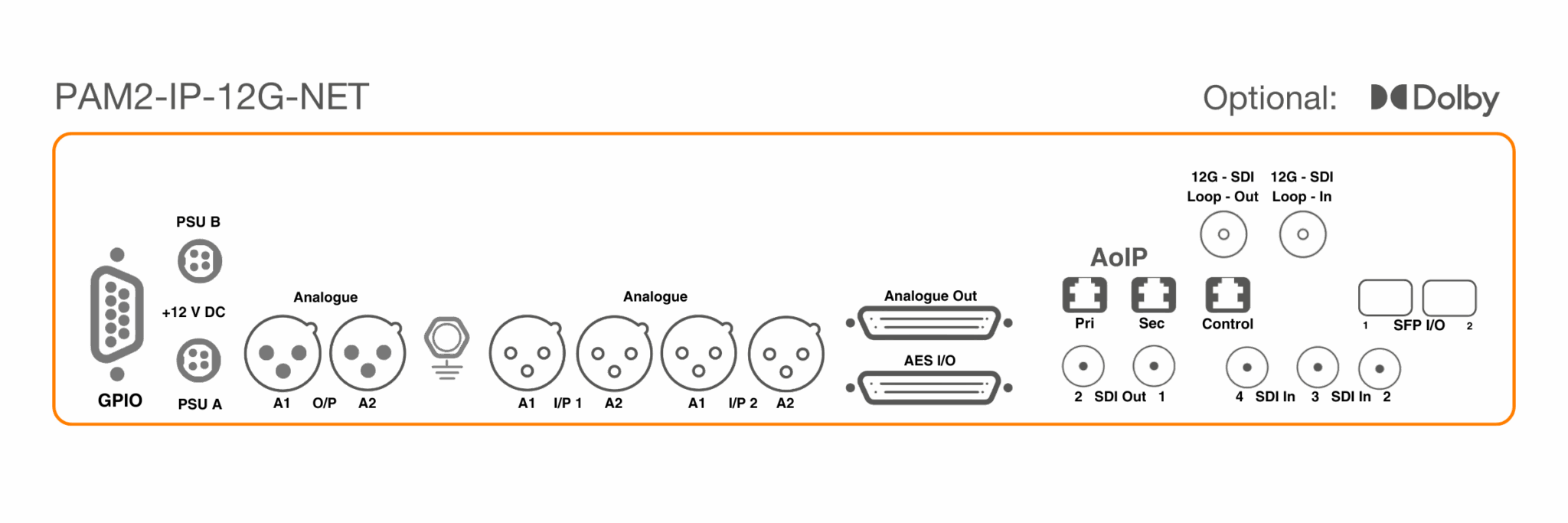 PAM2-IP-12G-NET rear panel diagram